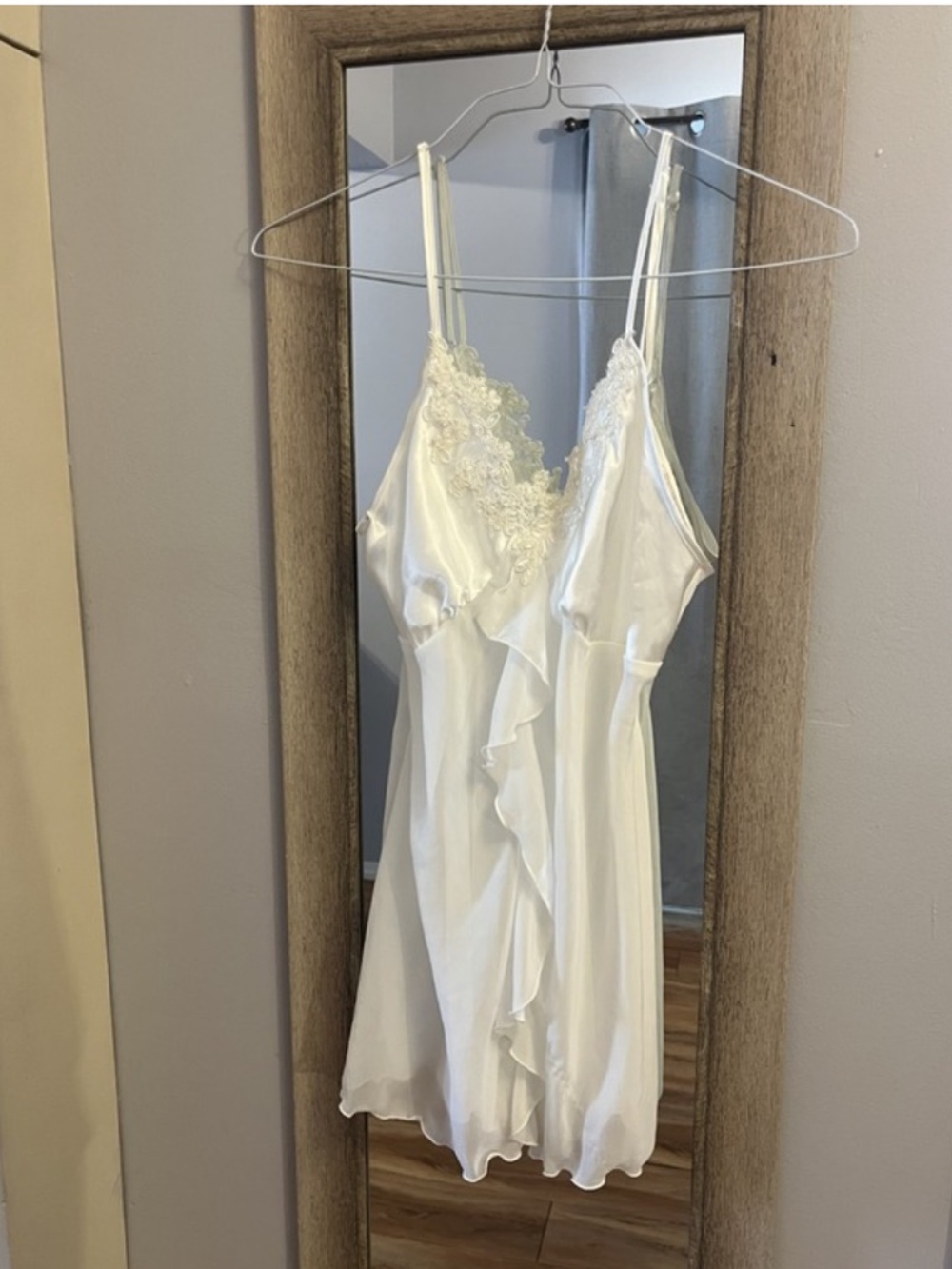 Silky Ivory Lace Trim Slip Dress